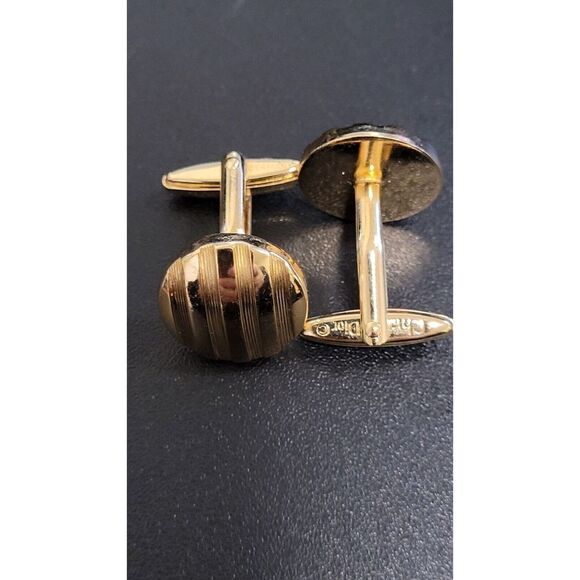 Christian Dior Cufflinks Vintage  Gold Plated Round Striped Pattern Cufflinks - Picture 2 of 4